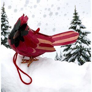 Vintage Wheat Straw Bird Christmas Tree Ornament Red Cardinal Miniature Nature